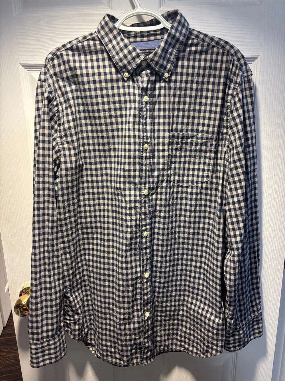 Banana Republic Navy and White Gingham Button-Down Shirt